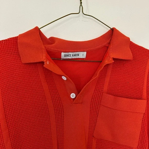 Grace Karin Men's Vibrant Orange Polo Shirt - Picture 6 of 7